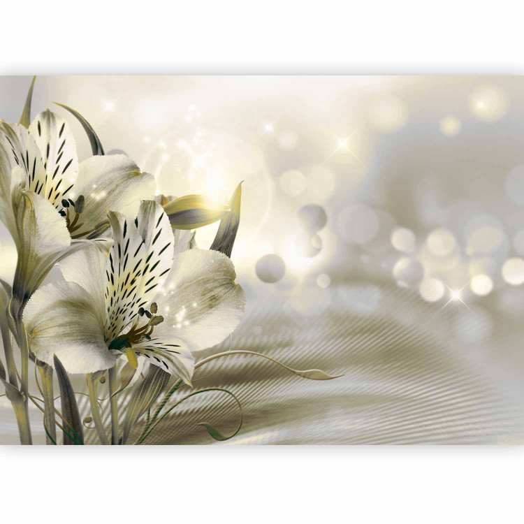 Wall Mural Green dawn - lily flowers in morning glow on striped background 81948 additionalImage 5