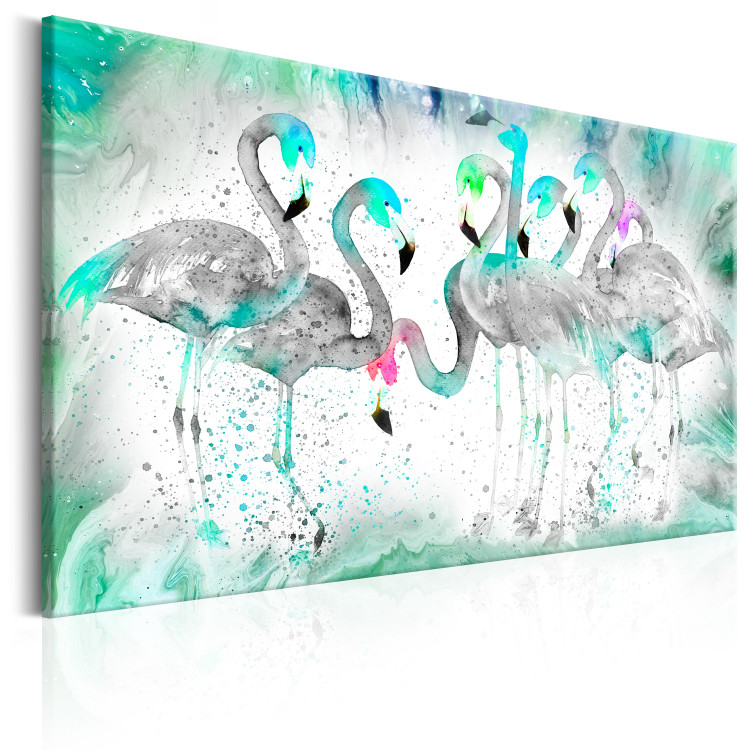 Canvas Print Turquoise Flamingos - Gray Birds with Artistic Turquoise Color 98148 additionalImage 2