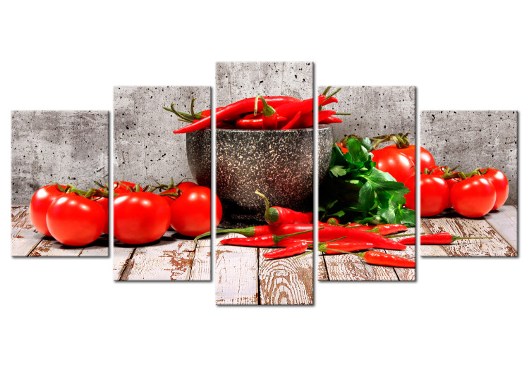 Canvas Red Vegetables (5-part) Concrete Wide - Still Life of Bell Peppers 107958
