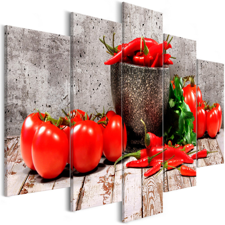 Canvas Red Vegetables (5-part) Concrete Wide - Still Life of Bell Peppers 107958 additionalImage 2