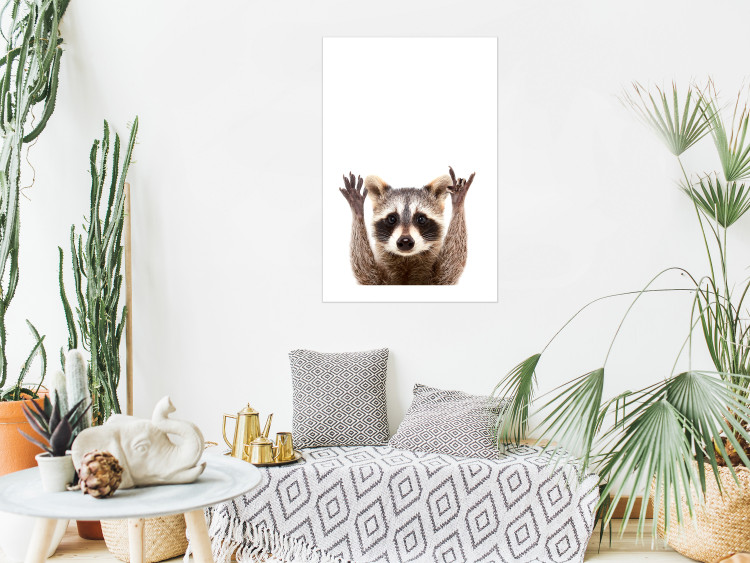 Wall Poster Raccoon - funny animal with paws up on uniformly white background 114958 additionalImage 2