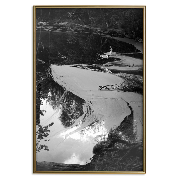 Poster Pond - black and white landscape of a calm lake surface with gray streaks 115058 additionalImage 16
