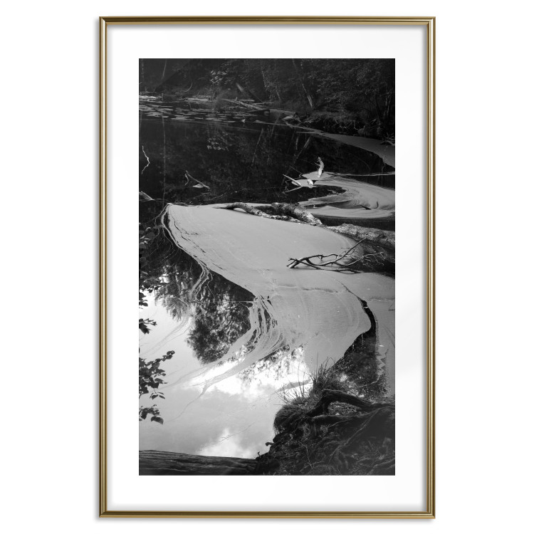 Poster Pond - black and white landscape of a calm lake surface with gray streaks 115058 additionalImage 14