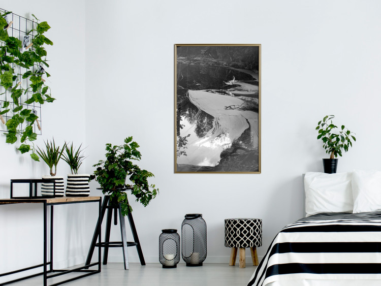 Poster Pond - black and white landscape of a calm lake surface with gray streaks 115058 additionalImage 11