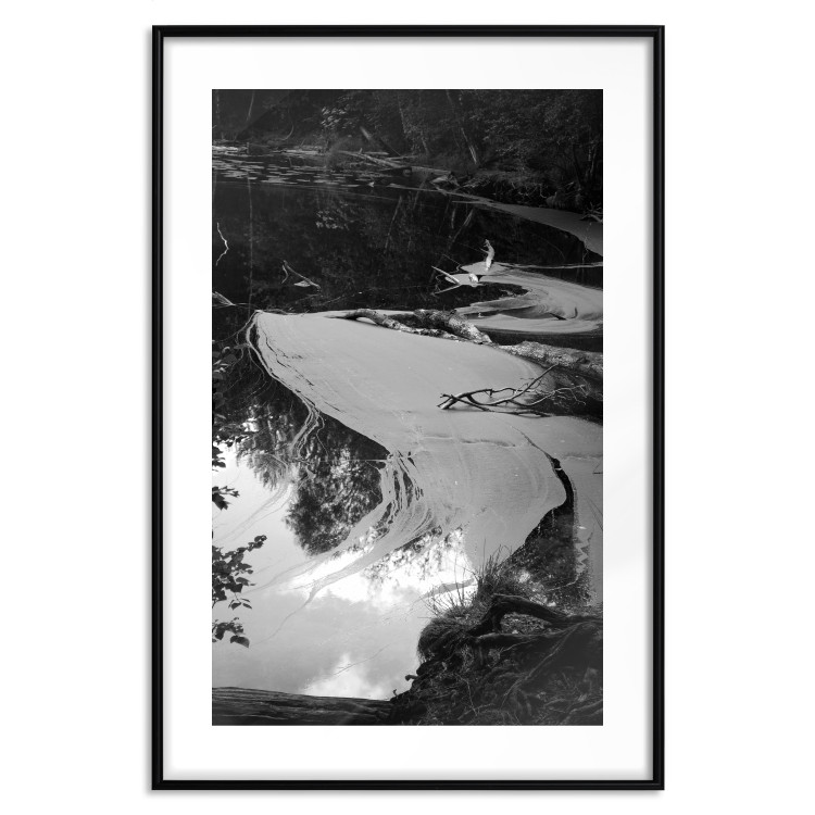 Poster Pond - black and white landscape of a calm lake surface with gray streaks 115058 additionalImage 15