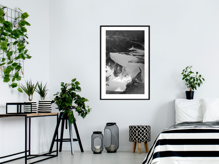 Poster Pond - black and white landscape of a calm lake surface with gray streaks 115058 additionalImage 10