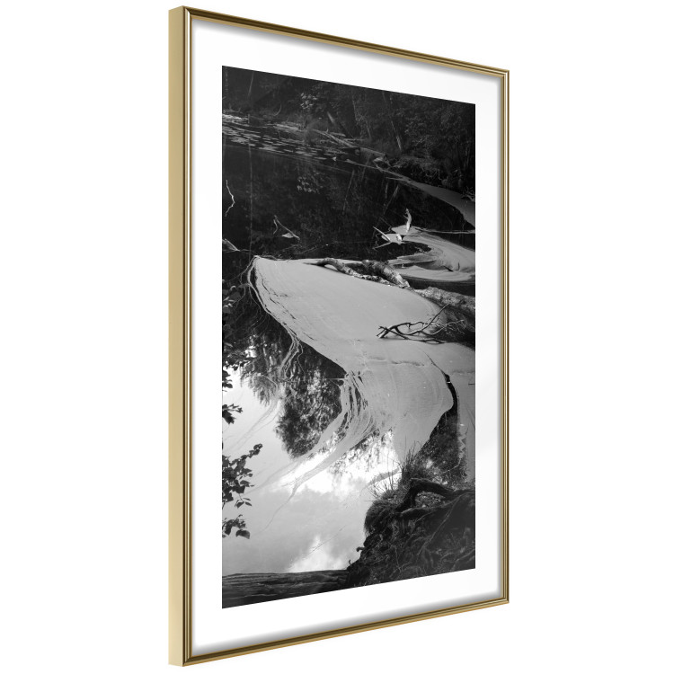Poster Pond - black and white landscape of a calm lake surface with gray streaks 115058 additionalImage 12