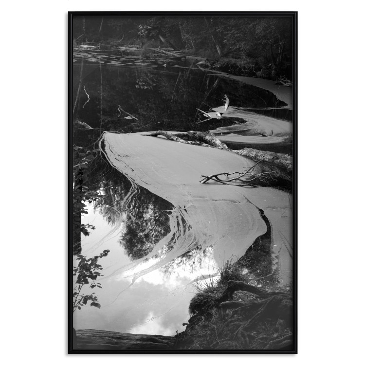 Poster Pond - black and white landscape of a calm lake surface with gray streaks 115058 additionalImage 18