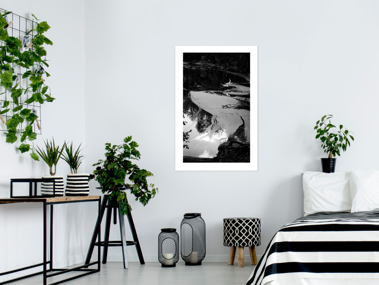 Poster Pond - black and white landscape of a calm lake surface with gray streaks 115058 additionalImage 9