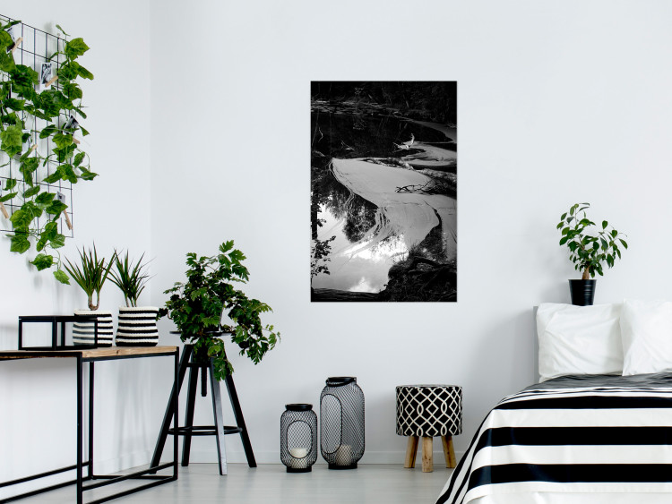 Poster Pond - black and white landscape of a calm lake surface with gray streaks 115058 additionalImage 17