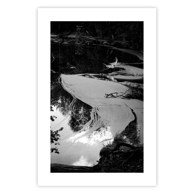 Poster Pond - black and white landscape of a calm lake surface with gray streaks 115058 additionalImage 19