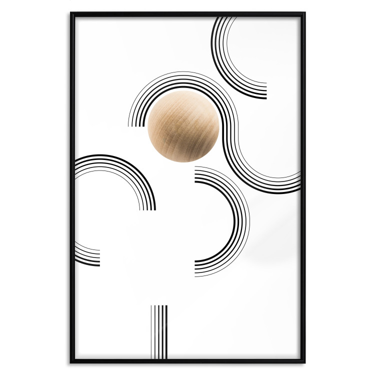 Wall Poster Blocked Sphere - black and white geometric abstraction with wood 116558 additionalImage 24