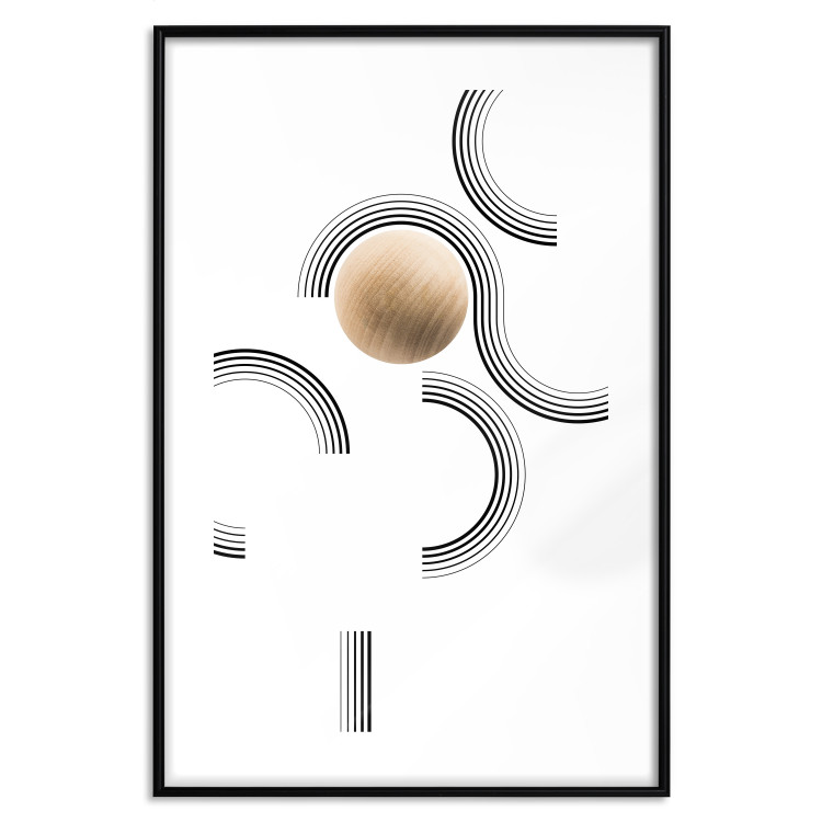 Wall Poster Blocked Sphere - black and white geometric abstraction with wood 116558 additionalImage 17