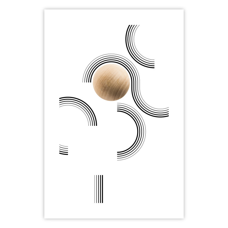 Wall Poster Blocked Sphere - black and white geometric abstraction with wood 116558 additionalImage 19