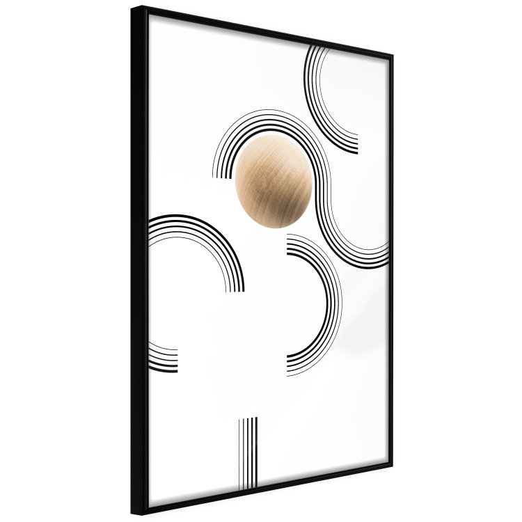 Wall Poster Blocked Sphere - black and white geometric abstraction with wood 116558 additionalImage 10