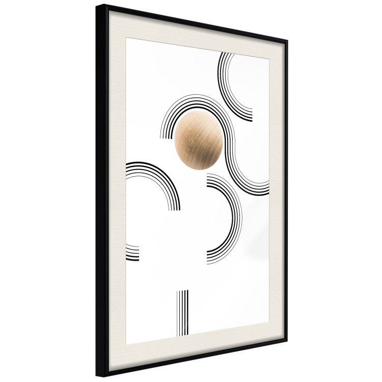 Wall Poster Blocked Sphere - black and white geometric abstraction with wood 116558 additionalImage 3