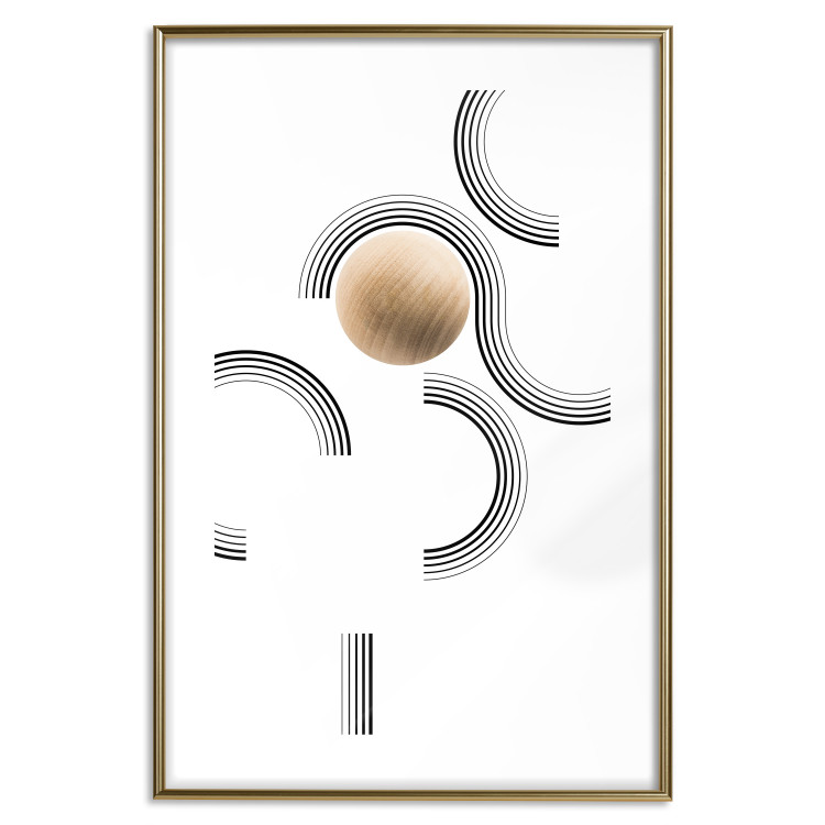 Wall Poster Blocked Sphere - black and white geometric abstraction with wood 116558 additionalImage 16