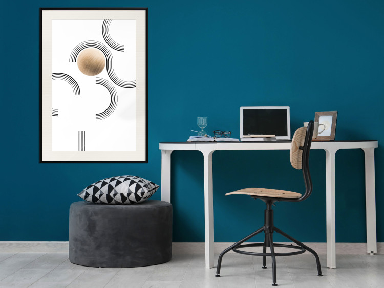 Wall Poster Blocked Sphere - black and white geometric abstraction with wood 116558 additionalImage 22