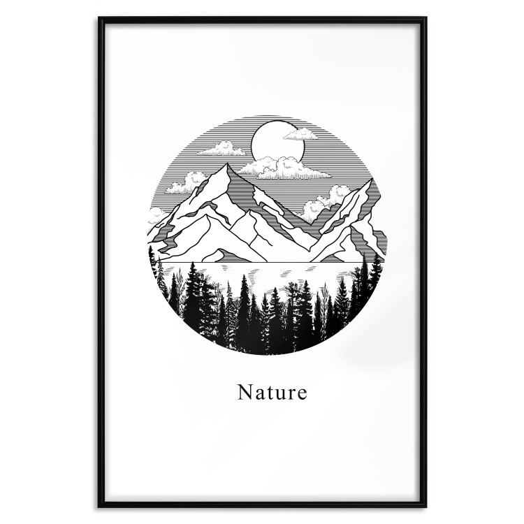 Wall Poster Lost Land - black and white landscape of forest and mountains on white 117558 additionalImage 24