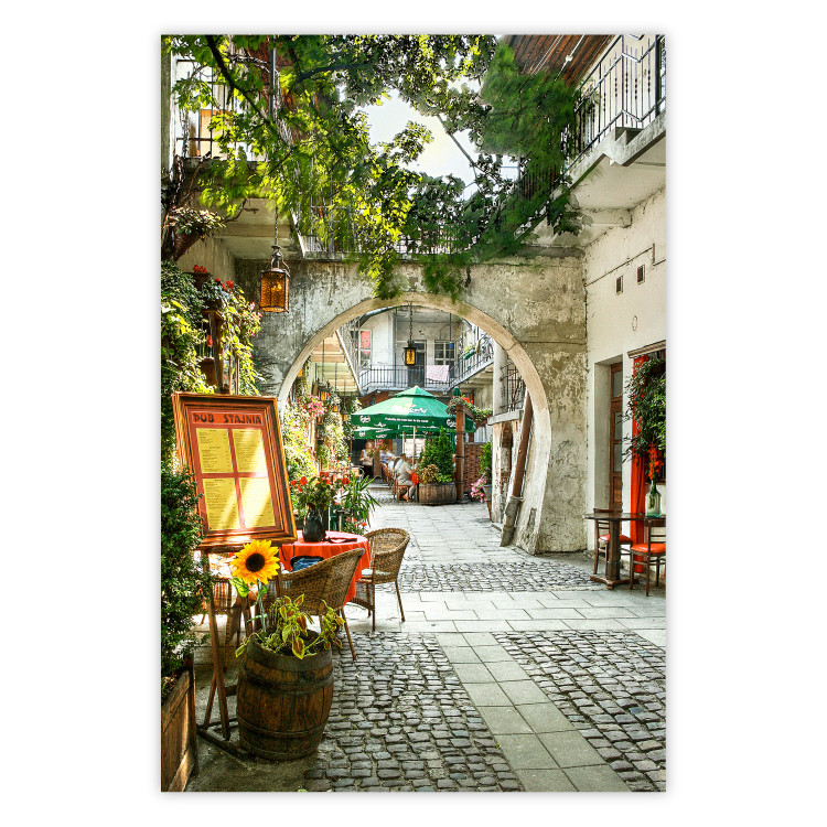 Poster Krakow: Sunny Pub - colorful frame with a charming alley and architecture 118158