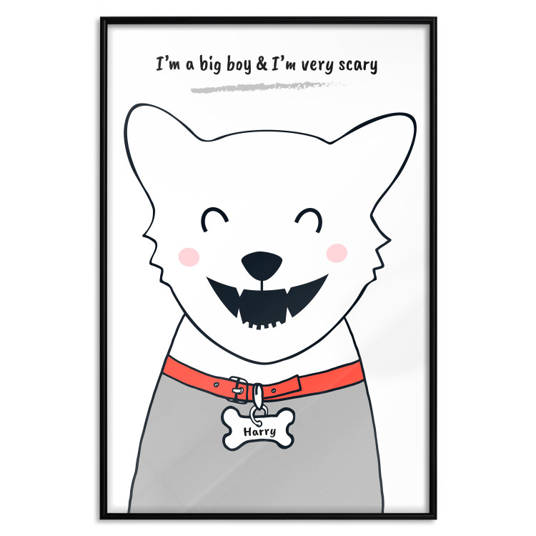 Wall Poster Harry the Dog - funny white animal with a collar and English texts 122758 additionalImage 24