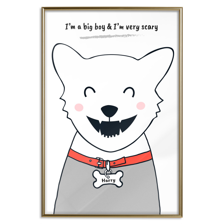 Wall Poster Harry the Dog - funny white animal with a collar and English texts 122758 additionalImage 20