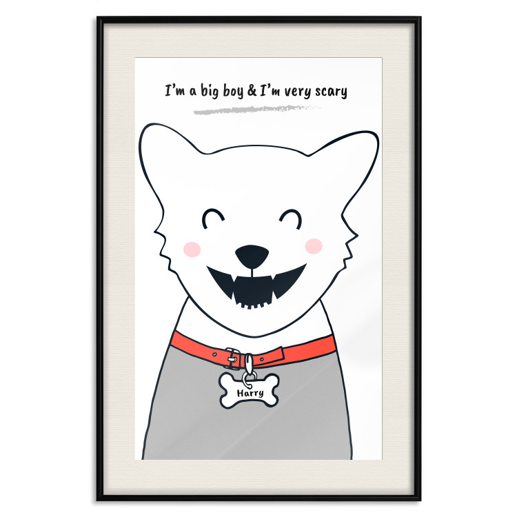 Wall Poster Harry the Dog - funny white animal with a collar and English texts 122758 additionalImage 18