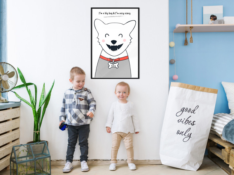 Wall Poster Harry the Dog - funny white animal with a collar and English texts 122758 additionalImage 3
