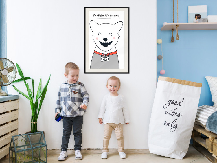 Wall Poster Harry the Dog - funny white animal with a collar and English texts 122758 additionalImage 22