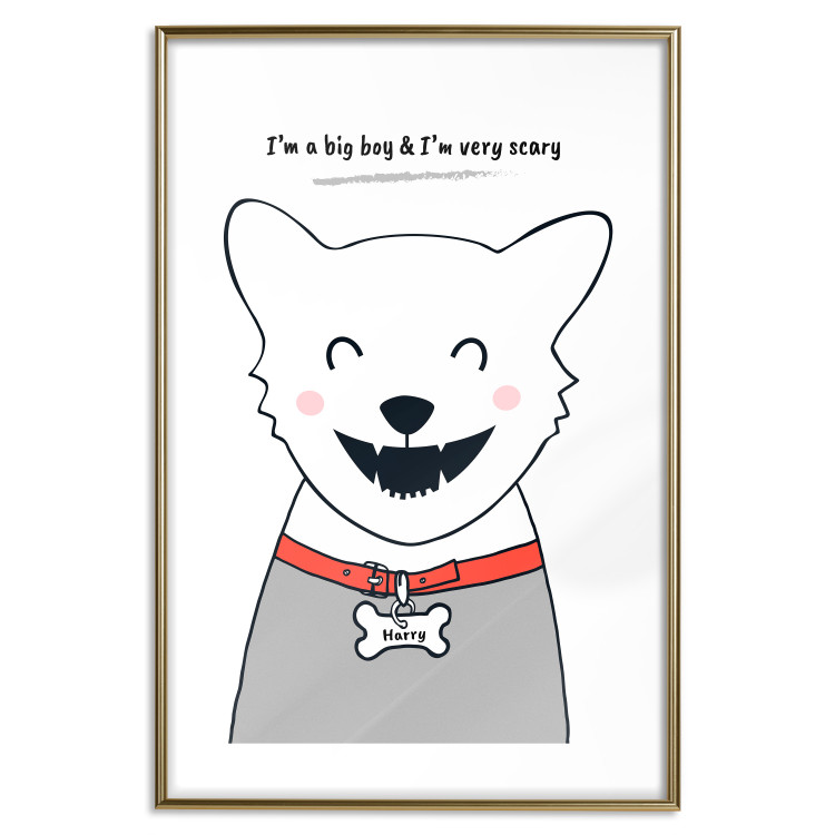 Wall Poster Harry the Dog - funny white animal with a collar and English texts 122758 additionalImage 16
