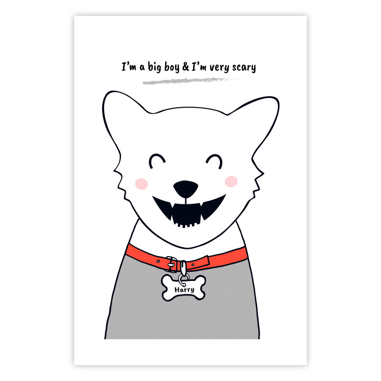 Wall Poster Harry the Dog - funny white animal with a collar and English texts 122758 additionalImage 25