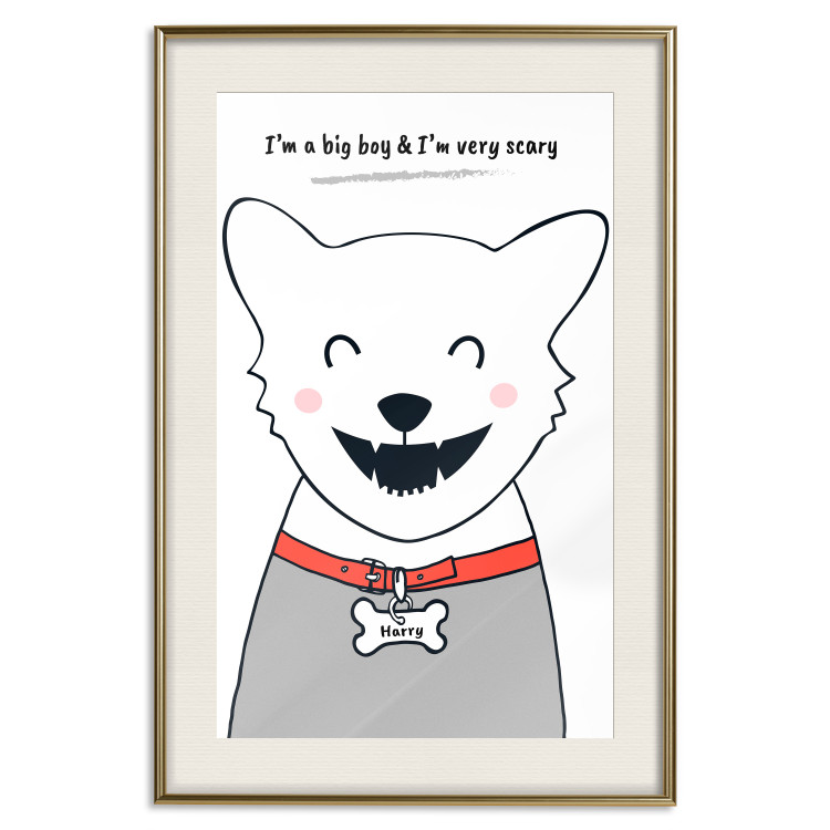 Wall Poster Harry the Dog - funny white animal with a collar and English texts 122758 additionalImage 19