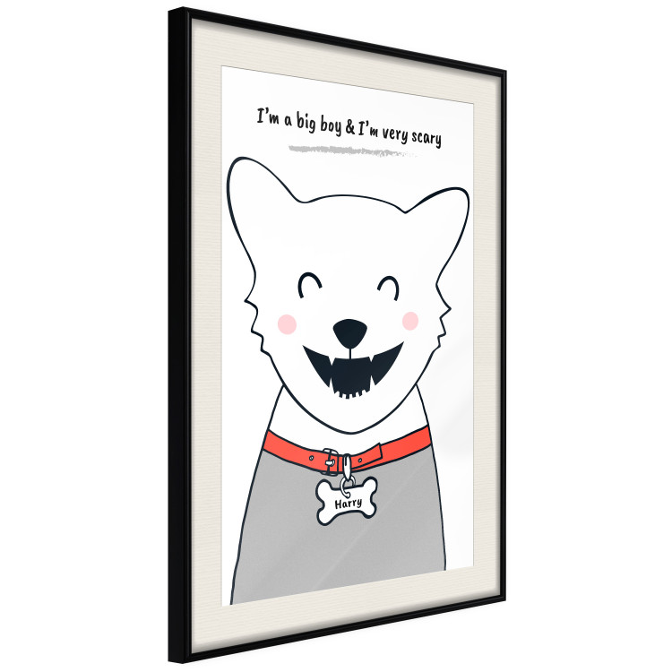 Wall Poster Harry the Dog - funny white animal with a collar and English texts 122758 additionalImage 3