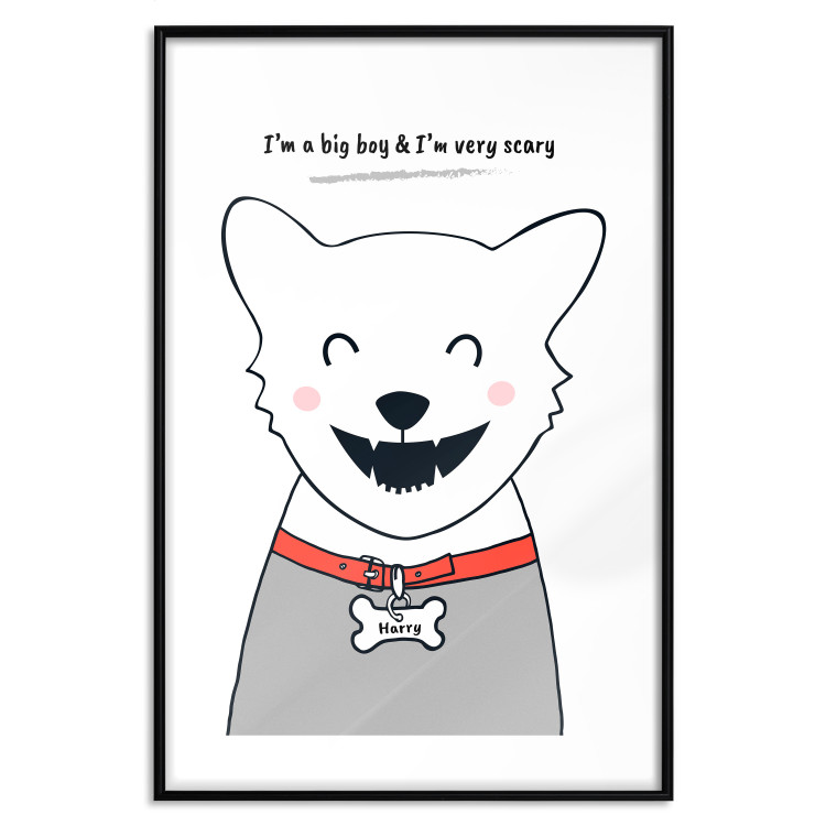 Wall Poster Harry the Dog - funny white animal with a collar and English texts 122758 additionalImage 17
