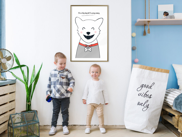 Wall Poster Harry the Dog - funny white animal with a collar and English texts 122758 additionalImage 13