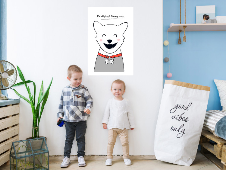 Wall Poster Harry the Dog - funny white animal with a collar and English texts 122758 additionalImage 4