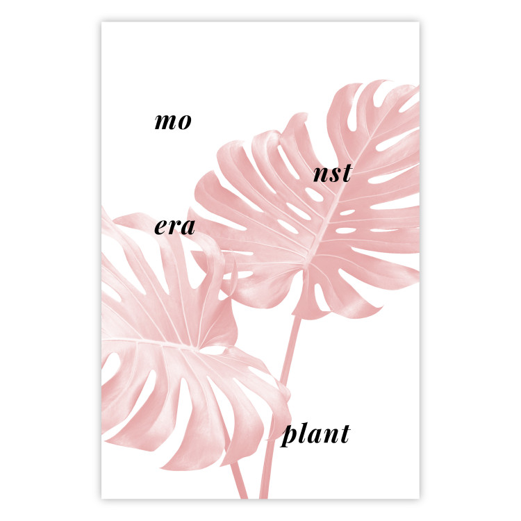 Wall Poster Monstera Plant - tropical leaf with English text on a white background 122958