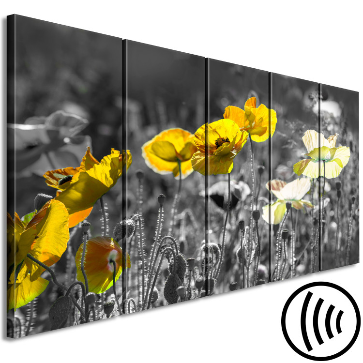 Canvas Print Yellow poppies in a grey meadow - 5-Piece photo with yellow flowers 123058 additionalImage 6