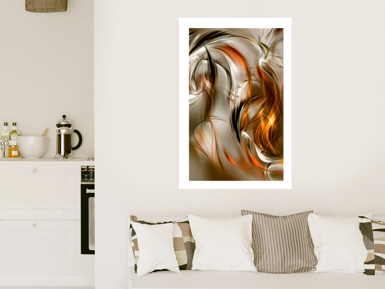 Poster Autumn Wind - abstract golden and silver swirling waves 123858 additionalImage 2