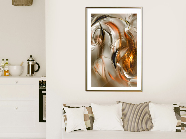Poster Autumn Wind - abstract golden and silver swirling waves 123858 additionalImage 13