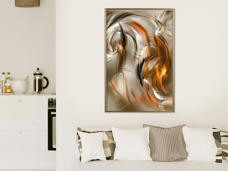 Poster Autumn Wind - abstract golden and silver swirling waves 123858 additionalImage 5
