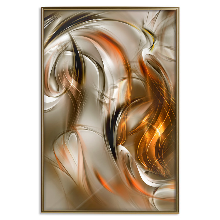 Poster Autumn Wind - abstract golden and silver swirling waves 123858 additionalImage 16