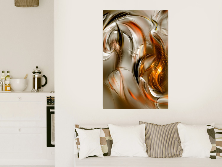 Poster Autumn Wind - abstract golden and silver swirling waves 123858 additionalImage 17