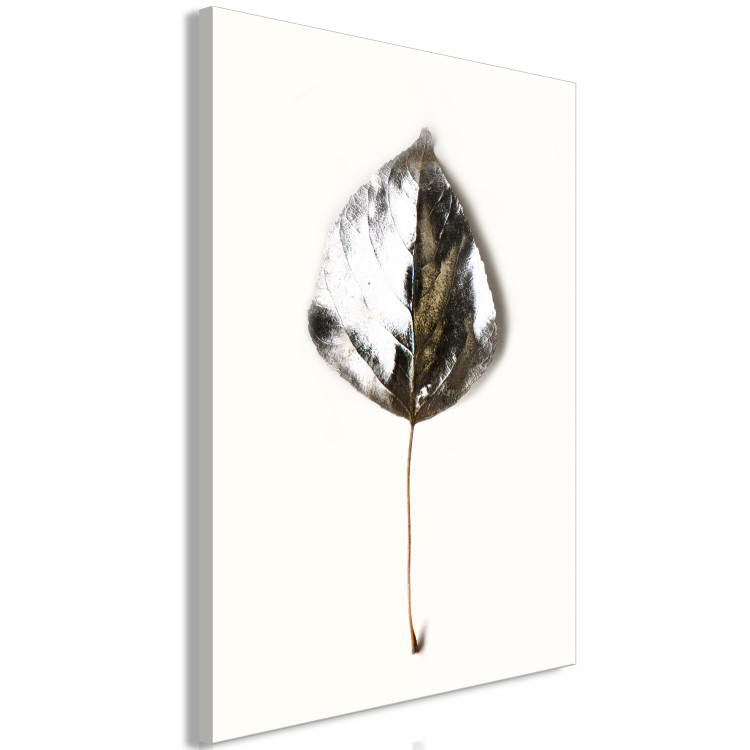 Canvas Art Print Leaf in glamor style - silver plant motif on beige background 124958 additionalImage 2