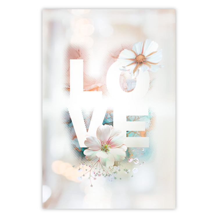 Wall Poster Colorful Love - English text with flowers on a blurred background 125258