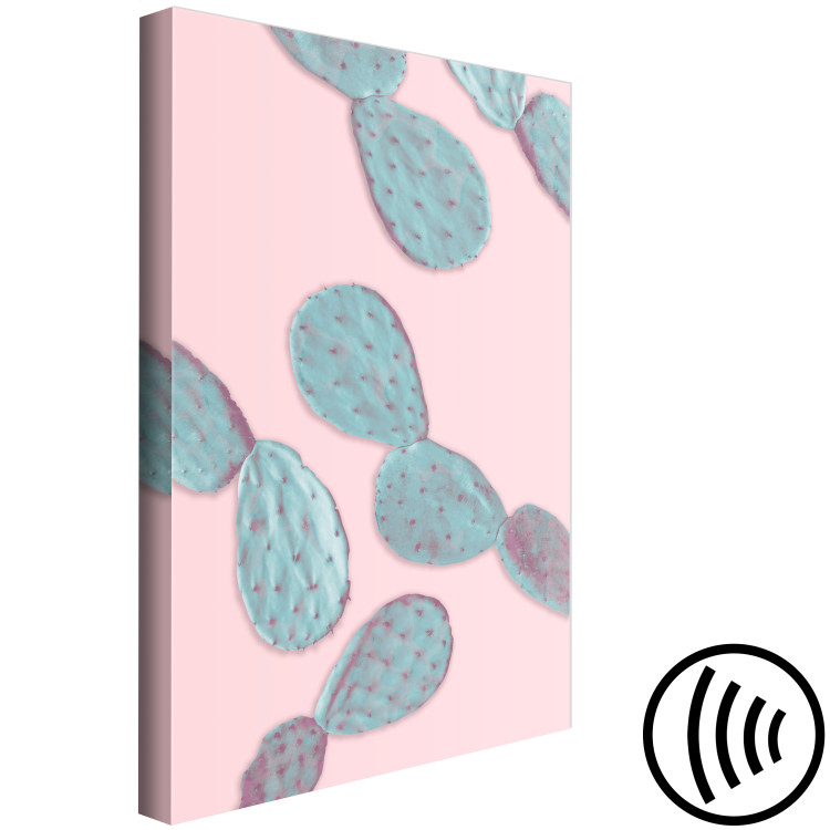 Canvas Print Pastel prickly pear - green cactus leaves on a pink background 128758 additionalImage 6