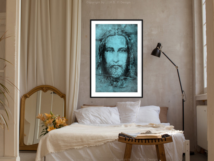 Wall Poster Turin Shroud in Turquoise - sacred composition with a portrait of Jesus 129358 additionalImage 23