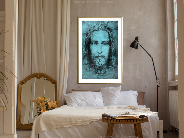 Wall Poster Turin Shroud in Turquoise - sacred composition with a portrait of Jesus 129358 additionalImage 15