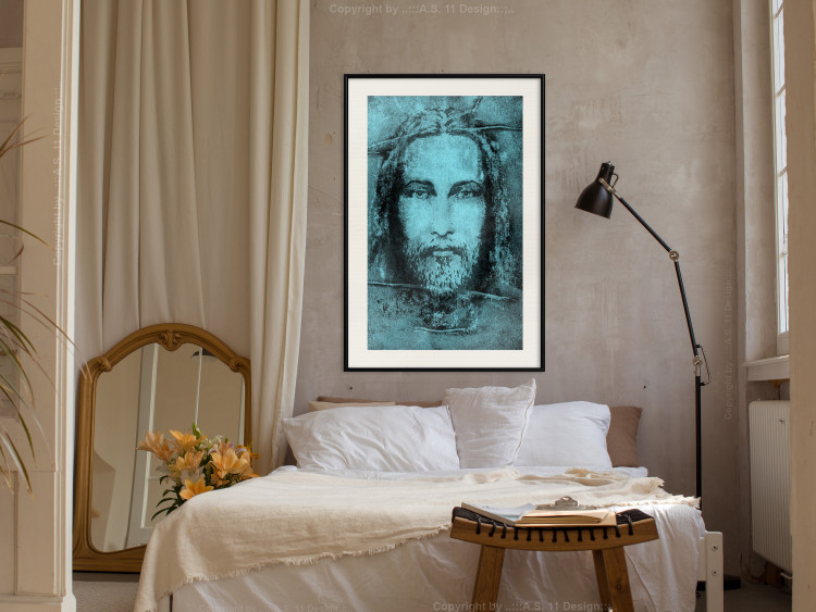Wall Poster Turin Shroud in Turquoise - sacred composition with a portrait of Jesus 129358 additionalImage 24