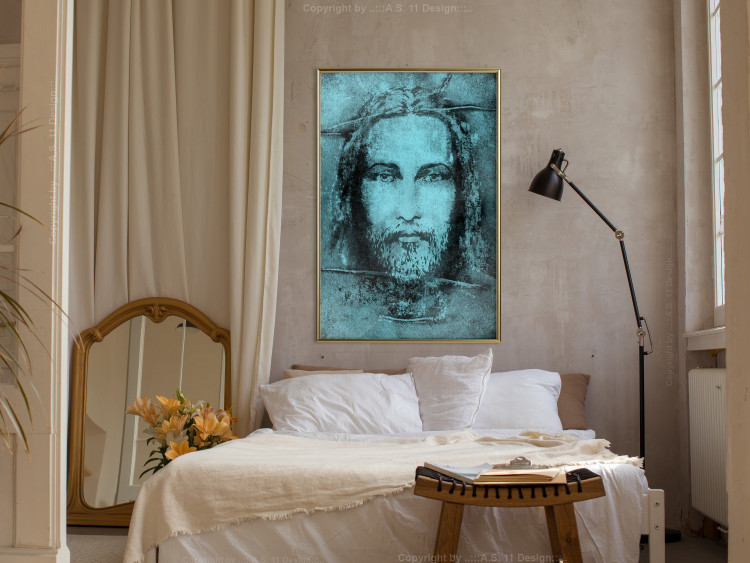 Wall Poster Turin Shroud in Turquoise - sacred composition with a portrait of Jesus 129358 additionalImage 7